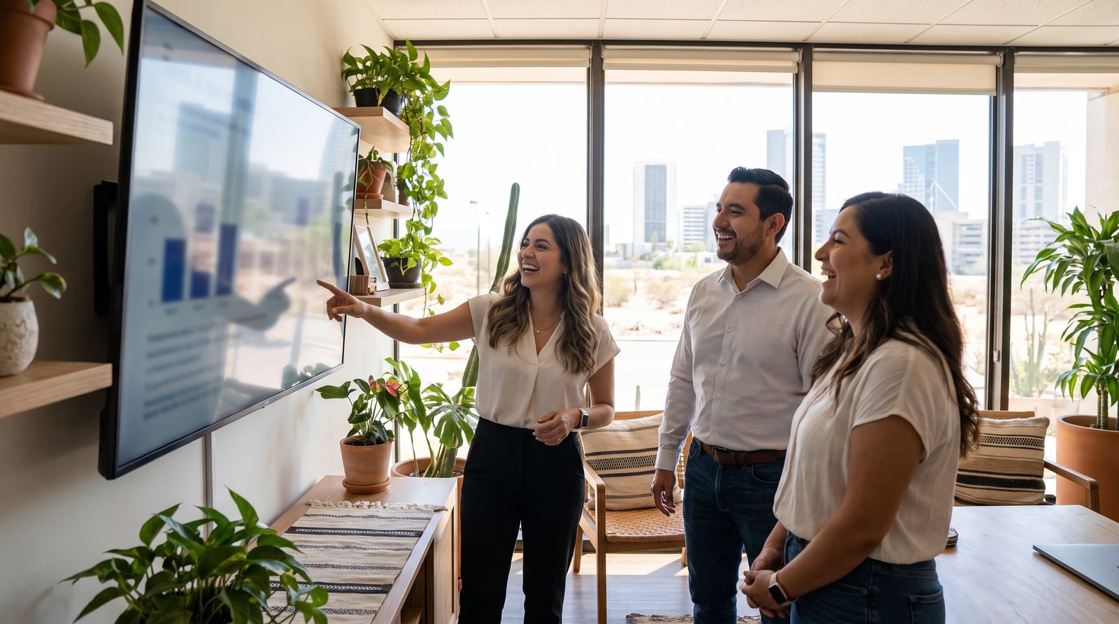 Equipo de inmobiliaria revisando su tablero