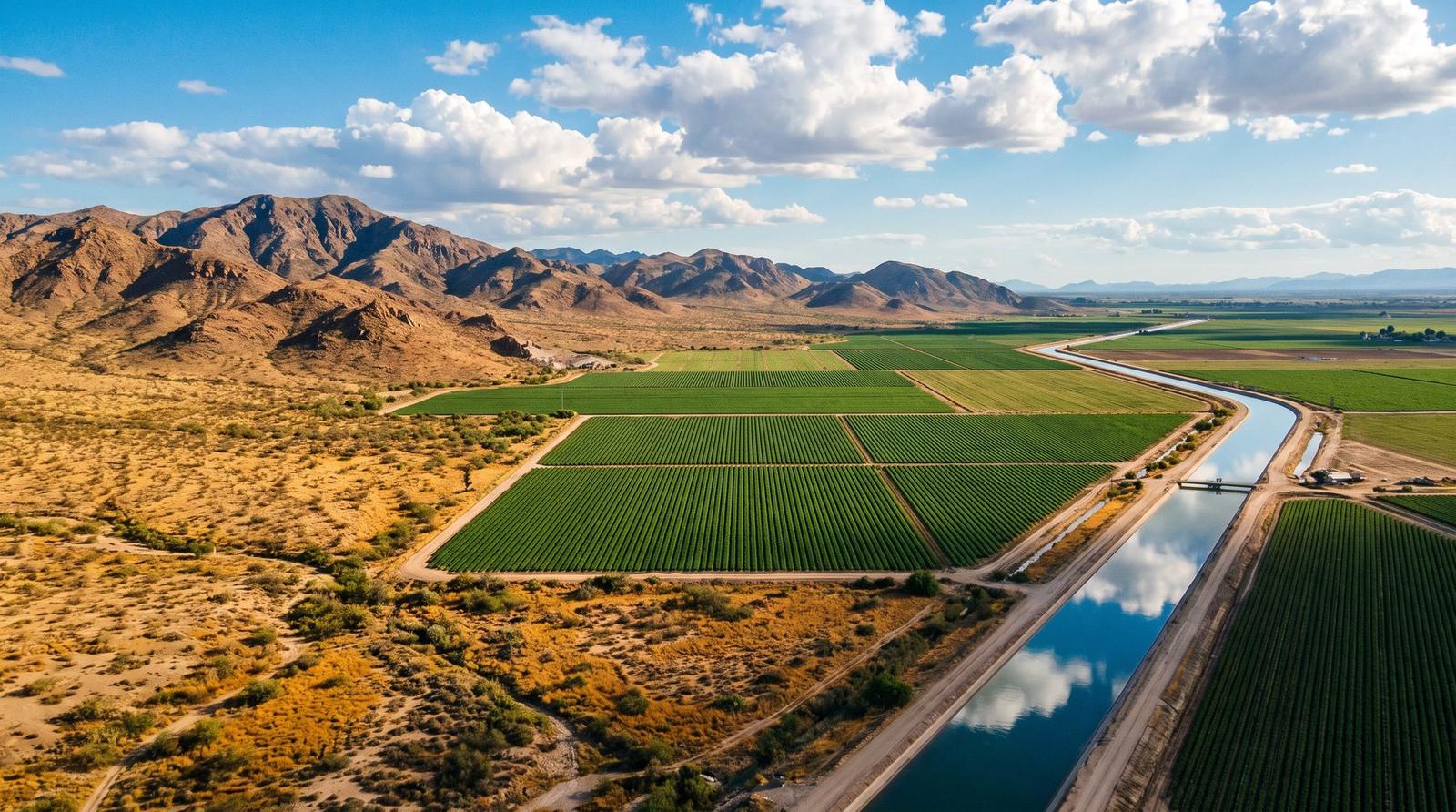 Campos verdes del Valle de Mexicali bajo cielo azul